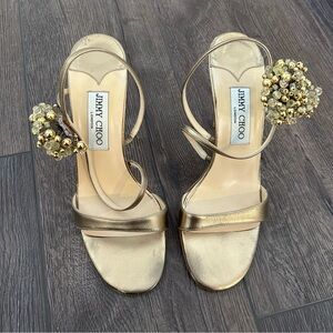 Jimmy Choo Gold Strappy Heels with Embellishments